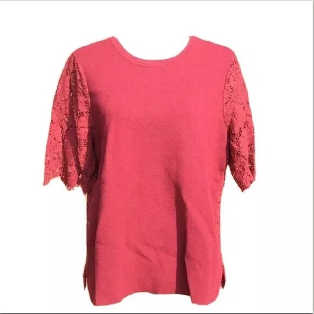 Ann Taylor maroon burgundy lace sleeve top Size XL